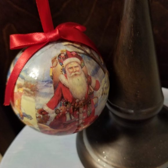 Vintage Style Set of 6 Antique Santa Paper Mache Decoupage Christmas Ornaments - Picture 13 of 15